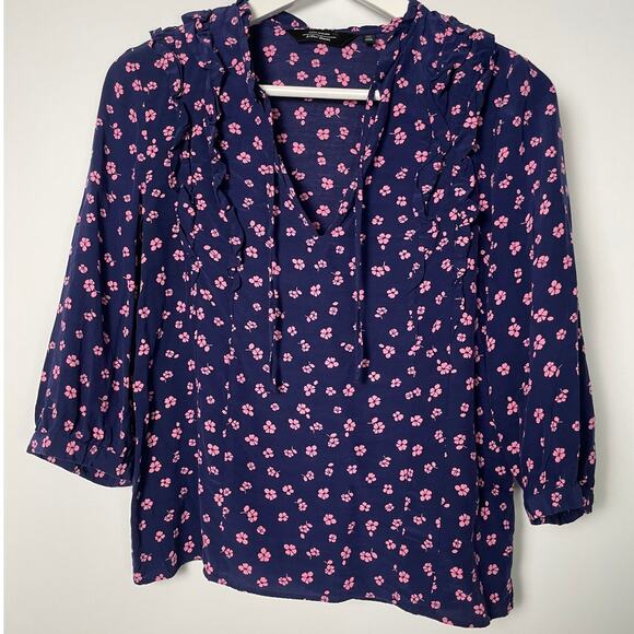 & Other Stories blue with pink flower print blouse SZ 2 - Picture 1 of 9